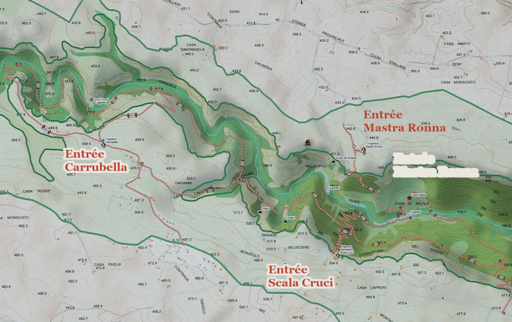 Carte de la réserve de Cavagrande avec les sentiers, Sicile