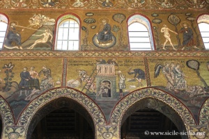 Construction de la Tour de Babel, Création, etc. Mosaïques de l'Ancien Testament, nef de la cathédrale de Monreale, Sicile