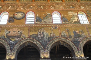 Création, pacte de l'arc-en-ciel, etc. Mosaïques de l'Ancien Testament, nef de la cathédrale de Monreale, Sicile