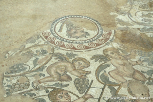 Peristyle ovoïde avec vendangeurs, villa romaine de Casale, Piazza Armerina, Sicile
