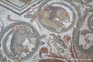 Peristyle ovoïde avec vendangeurs, villa romaine de Casale, Piazza Armerina, Sicile