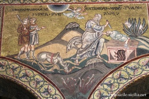 Sacrifice d'Isaac. Mosaïques de l'Ancien Testament, nef de la cathédrale de Monreale, Sicile