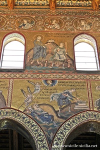 Rêve de Jacob, malédiction de Caïn. Mosaïques de l'Ancien Testament, nef de la cathédrale de Monreale, Sicile