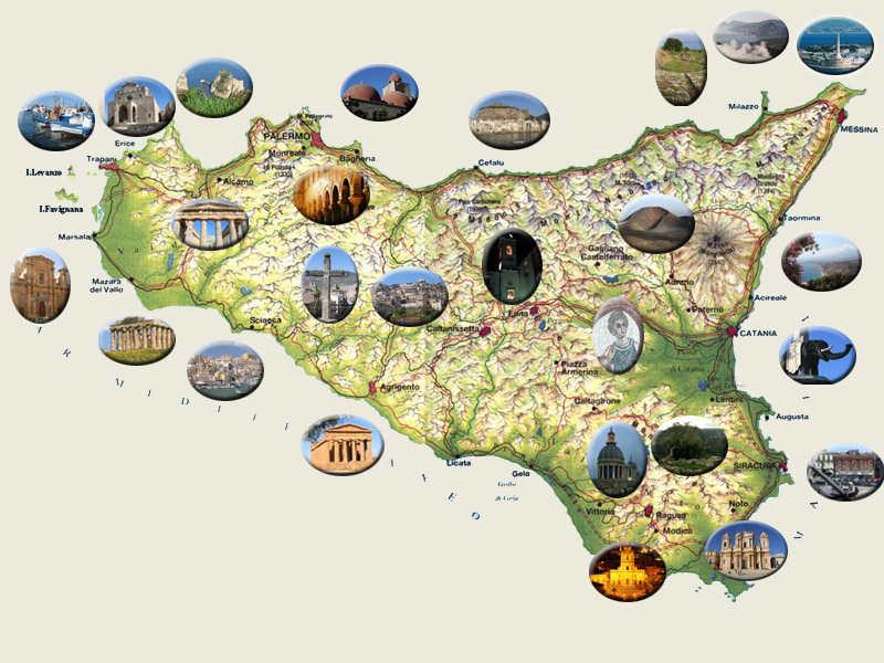 Carte avec photos de la Sicile