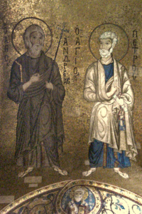 Mosaïque des apôtres Pierre et André, église de la Martorana, Sainte-Marie de l'Amiral, Palerme