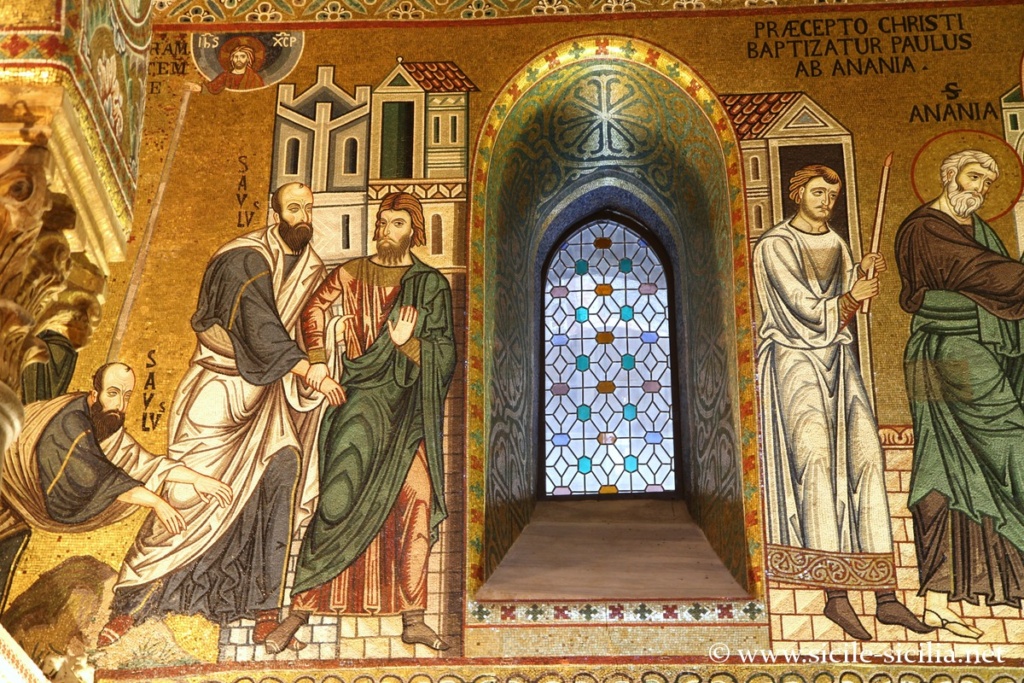 Mosaïques des murs extérieurs de la Chapelle Palatine de Palerme