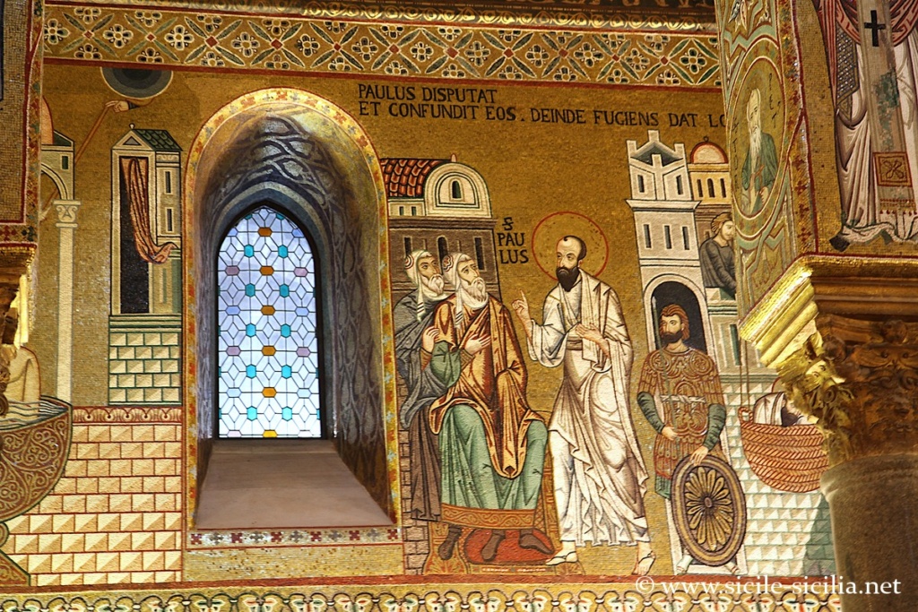 Mosaïques des murs extérieurs de la Chapelle Palatine de Palerme