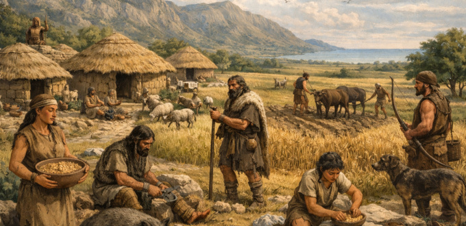 Vue d'artiste de l'âge du bronze dans la Conca d'Oro