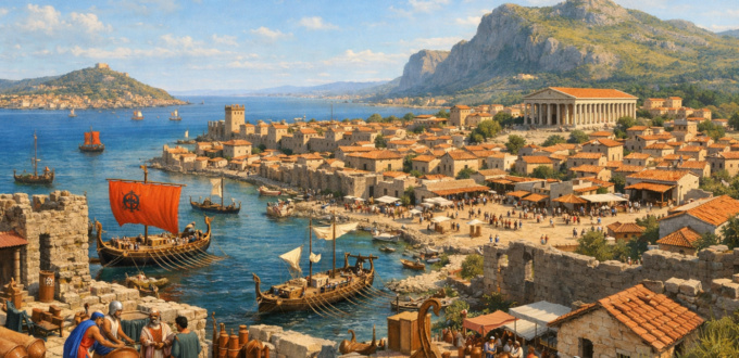 Vue d'artiste de Palerme à l'époque des grecs