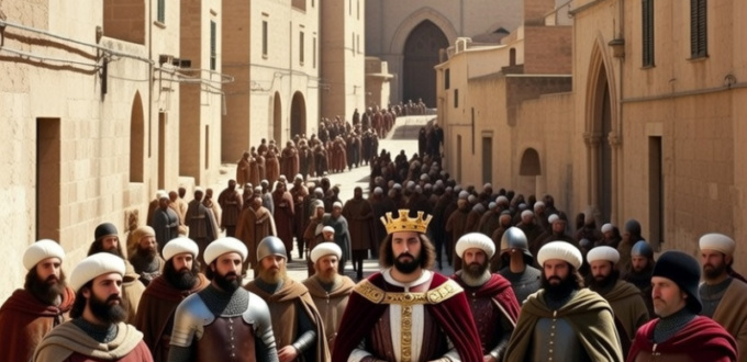 vue d'artiste : Frederic II, roi de Sicile, à Palerme