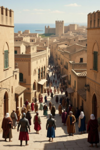 Vue d'artiste : Palerme à l'époque des normands