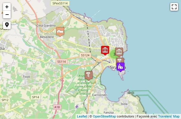 Carte de Sites antiques à Syracuse