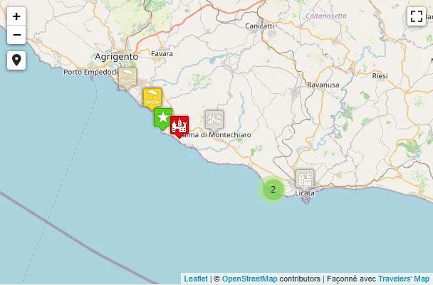 Carte de De Licata à Agrigente